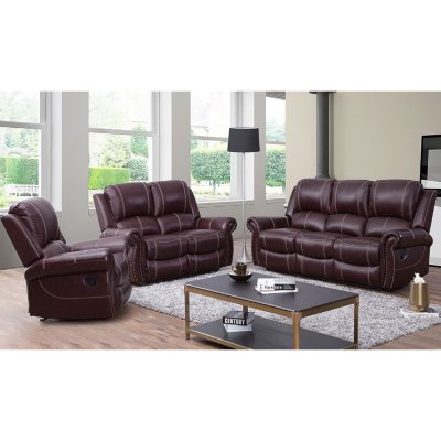 Vincent TopGrain 3Piece Leather Reclining Sofa Set dealepic