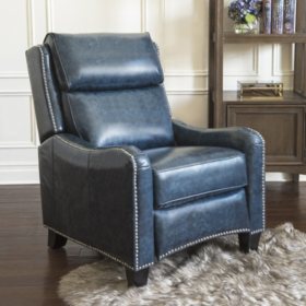 Oliver Top Grain Leather Pushback Recliner Navy Blue Sam S Club