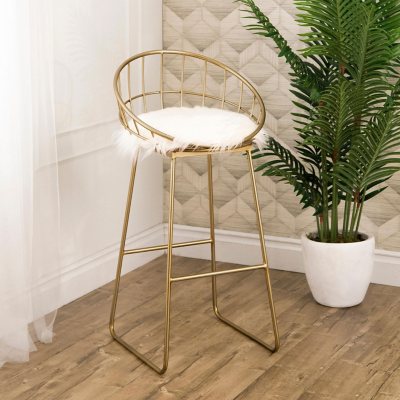 White fuzzy stool with gold legs hot sale