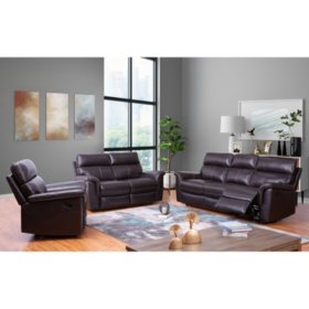 Franklin Top Grain Leather 3 Piece Reclining Sofa Loveseat