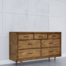 Ashfield Mid-Century 7-Drawer Dresser, Light Brown		