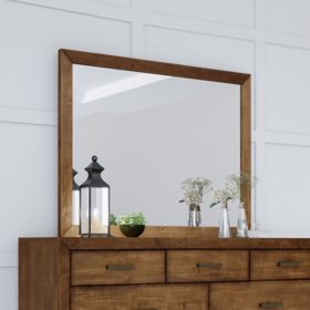 Ashfield Mid-Century Wood Frame Mirror, Light Brown