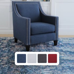  Beau Nailhead Transitional Accent Arm Chair, Blue