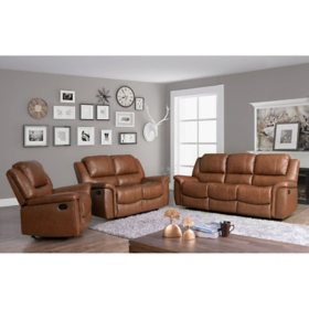 Syracuse Top Grain Leather Reclining Sofa Loveseat And Armchair Set Sam S Club