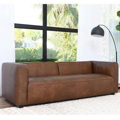 Vivia Top-Grain Genuine Leather Sofa - Caramel