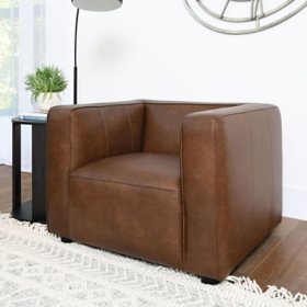 Winslow Handcrafted Top Grain Leather Arm Chair, Camel