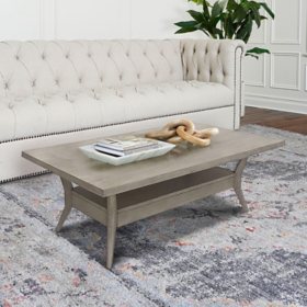  Elsie Solid Wood Coffee Table with Open Shelf, Gray 