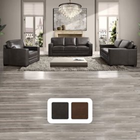 Emery 3-Piece Top-Grain Leather Sofa Set, Assorted Colors