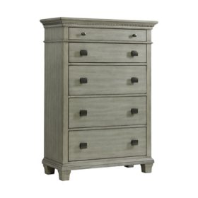 Clovis 5-Drawer Acacia And Manufactured Wood Chest, Grey