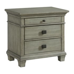 Clovis 3- Drawer Acacia And Manufactured Wood Nightstand With USB, Grey
