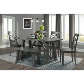 Picket House Furnishings Regan 6PC Dining Set-Table, 4 Side Chairs & Bench