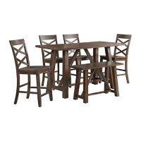 Society Den Reagan 6-Piece Counter Height Dining Set with Table, 4 Side Chairs & Bench, Assorted Colors