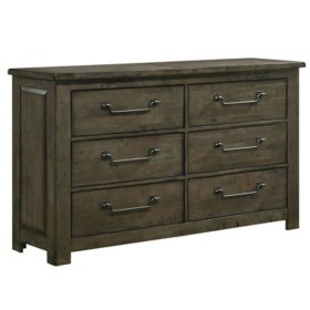 Memphis 6-Drawer Rubberwood Dresser with Metal Pulls, Antique Grey