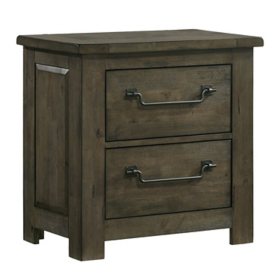 Memphis 2-Drawer Rubberwood Nightstand with USB, Antique Grey