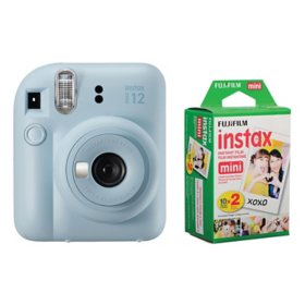 FUJIFILM Instax Mini 12 Instant Film Camera, Pastel Blue & Instax Mini Film Twin Pack