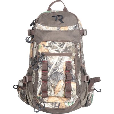 Hunting backpack with outlet bow holder