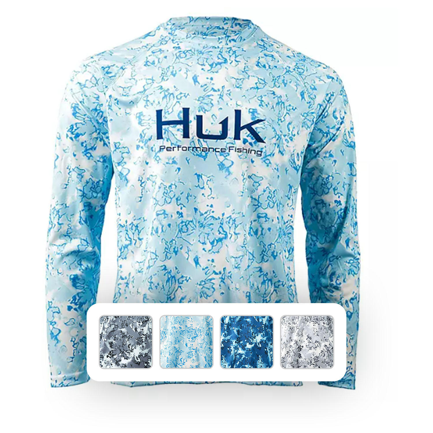 Huk Pursuit Crew Long Sleeve Shirt- Crystal Blue / XL