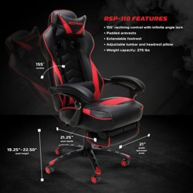 Respawn S110 Racing Style Gaming Chair Reclining Ergonomic Leather Chair With Footrest Various Colors Sam S Club