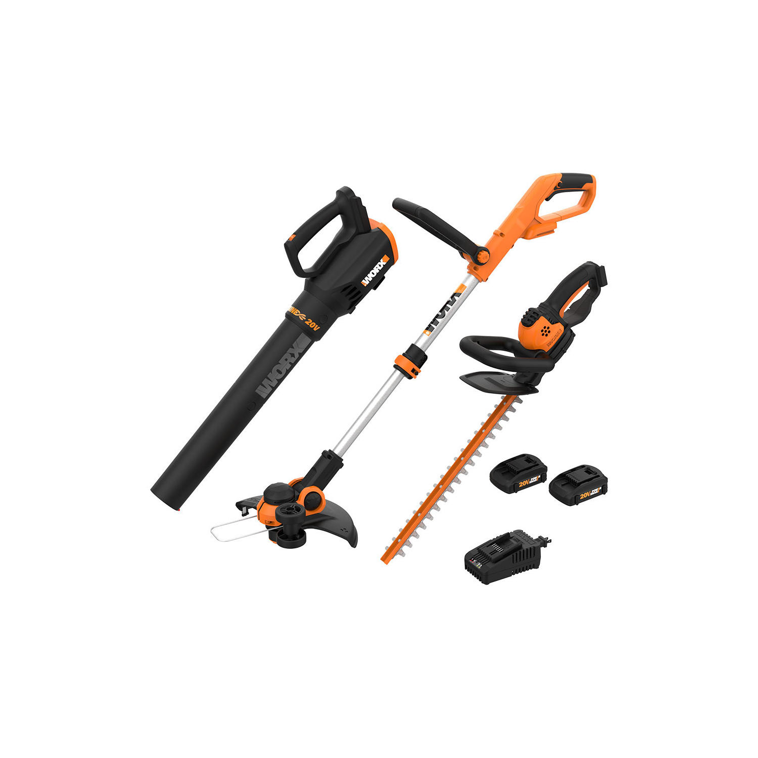 Worx WG933 20V Power Share 3-Piece Cordless Combo Kit (Blower, Trimmer, and Hedge Trimmer)