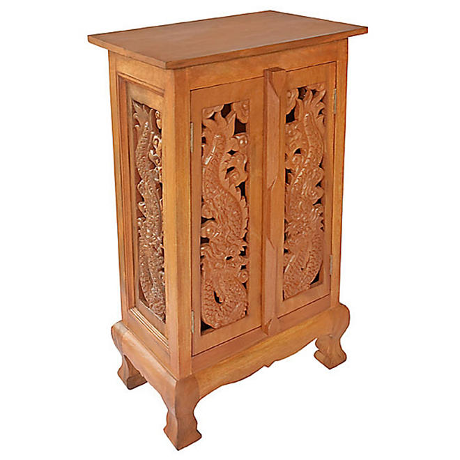 32" Hand-Carved Dragon Cabinet/End Table - Natural
