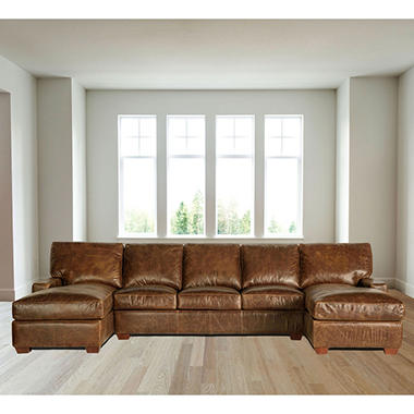 Restoration Vintage Leather Craftsman Full-Grain Leather Sectional Sofa