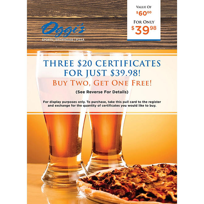 Oggi's Sports Brewhouse Pizza - 3 x $20 For $40.88 Buy 2 Get 1 Free