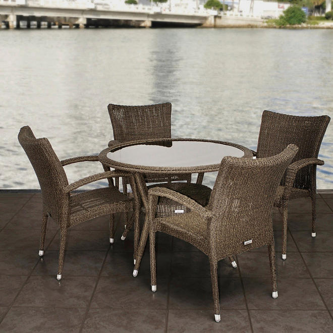 Catalunya Round Distressed gray Synthetic Wicker Patio Dining Set (5 pcs.)