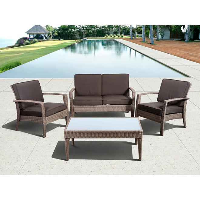 Cavalier Gray Synthetic Wicker Patio Seating Set with Gray Cushions (4 pcs.)