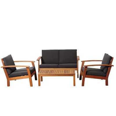 Valencia Eucalyptus 4 Piece Patio Deep Seating Set with Black Cushions