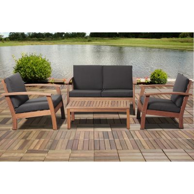 Valencia Eucalyptus Patio Deep Seating Set with Black Cushions 4