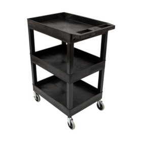 24" x 18" Plastic Utility Tub Cart- Three Shelf  Black