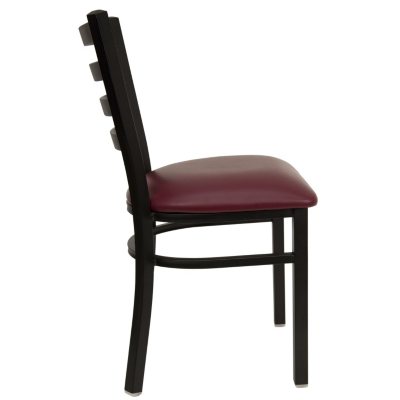4 Pack Burgundy Vinyl Upholstered Seat Ladder Back Chair Black Metal Lounge Home 