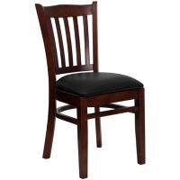 Hospitality Chair Mahogany Wood - Vertical Slat Back - Black Vinyl Upholstered Seat - 4 Pack