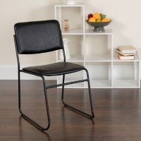 Hercules Vinyl Stacking Chair with Sled Base - Black