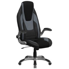 Flash Furniture High-Back Executive Office Chair with Flip Up Arms, Black/Gray