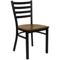 Hospitality Chair Black Metal - Ladder Back - Cherry Finished Wood Seat - 24 Pack