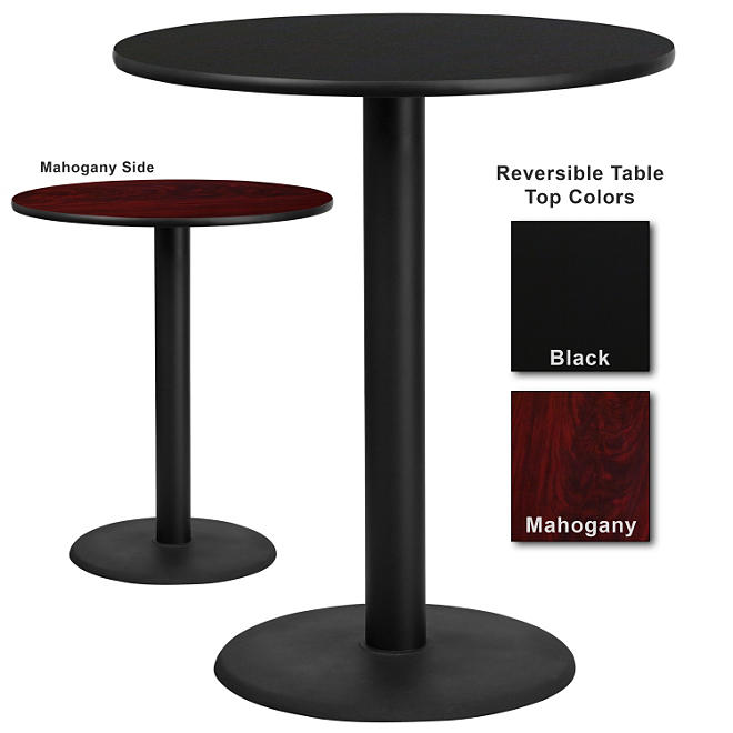 36" x 36" Bar-Height Hospitality Table with Round Base, Black/Mahogany  (1 Pack)