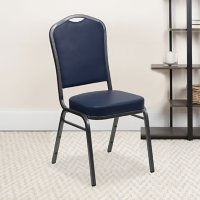 Flash Furniture Hercules Series Crown Back Vinyl Banquet Stack Chair Navy Blue