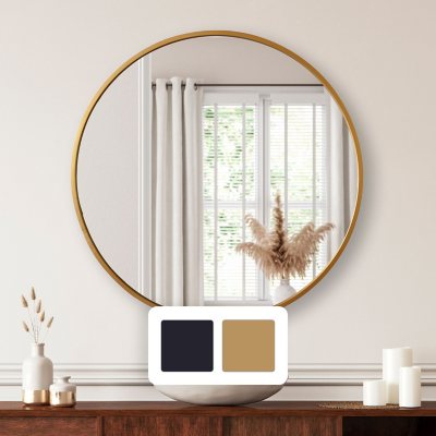 Jill Zarin 36" Elegant Round Metal Wall Mirror, Brass 