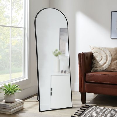 Always Home 22in x 67in Metal Arch Floor Easel Mirror, Black or Brass