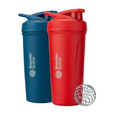 BlenderBottle Marvel Strada Cup Insulated Stainless Steel Shaker Bottle with Wire Whisk 24-Ounce Captain America Shield