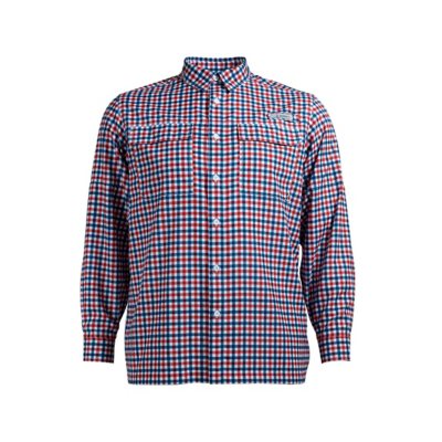 Habit Men's UPF 40+ UV Protection Long-Sleeve Fishing Shirt:- Tackle Plaid Red Blue, L