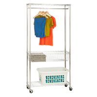 Honey-Can-Do Chrome Rolling Laundry Clothes Rack with Shelves