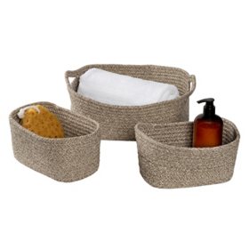 Honey-Can-Do 3-Piece Set of Cotton Nested Texture Baskets, Champagne