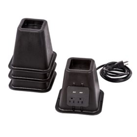 Black Bed Risers with Power Outlets & USB Ports, 5.5", Set of 4		
