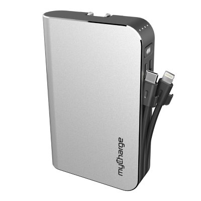 myCharge Hub All-in-One Portable Charger with Wall Plug, Built-in-Cables, 10,050 mAh Internal Battery