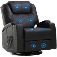 Swivel Rocking 6 Point Vibration Massage Recliner with 2 cup Holders - Black