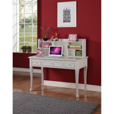 Just Home White Writing Desk with Hutch