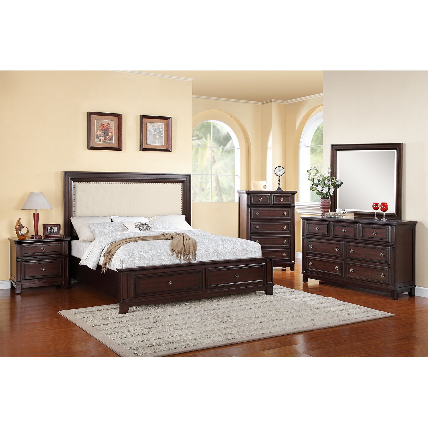 Harland Bed with Upholstered Headboard 5 Piece Bedroom Set