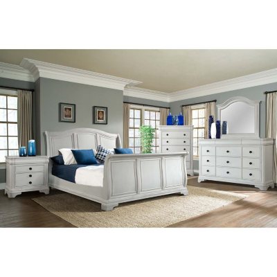 Conley Sleigh Bed 5-Piece Bedroom Set in White Color